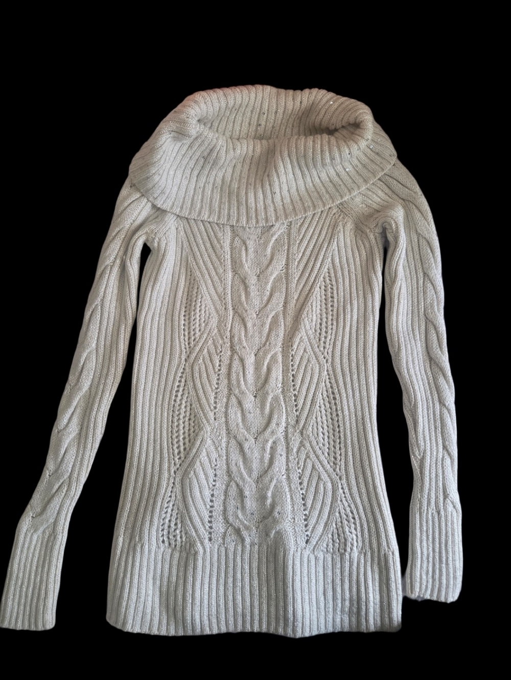 White House Black Market Cowl Neck Sweater with SILVER SPARKLE - Cream